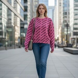 Balenciaga Fuchsia Logo Knit Top